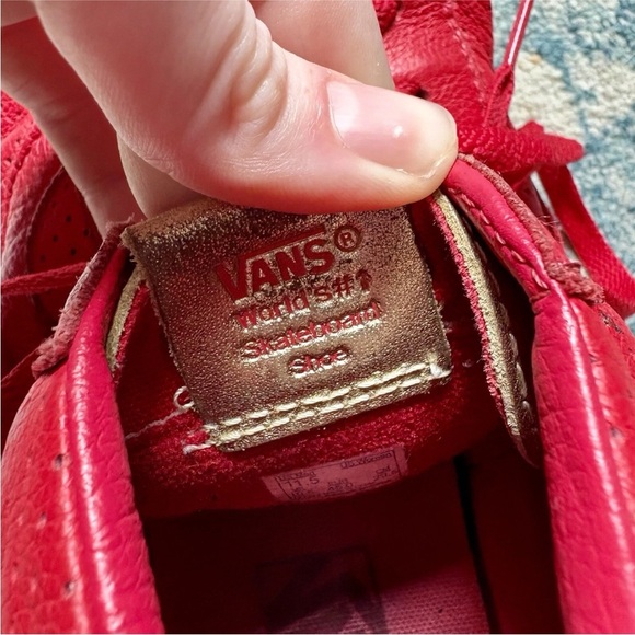Vans Sk8 Hi Red & Gold Tongue Leather Shoes - Picture 6 of 9